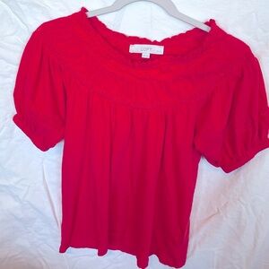 Loft Coral Petite Sz XSP Short Sleeve Boho Peasant Blouse Top